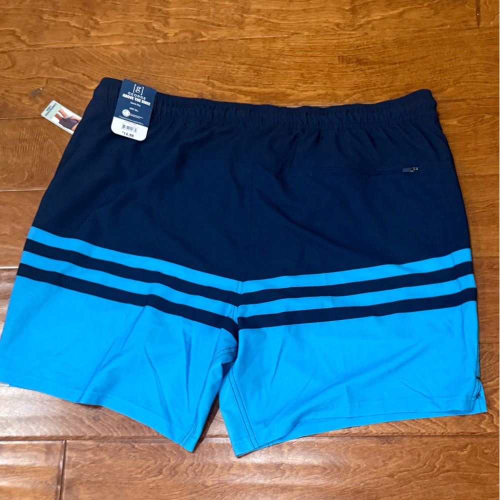 NWT Size 2XL George Above the Knee Quick Dry Blue Swim Shorts UPF 50